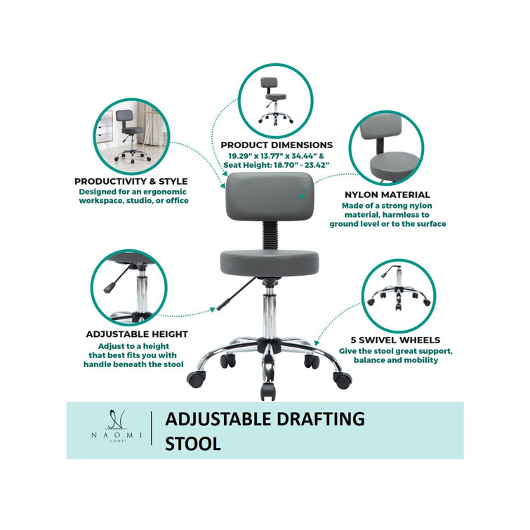 Wrought Studio Darrett Adjustable Drafting Stool with Wheels and